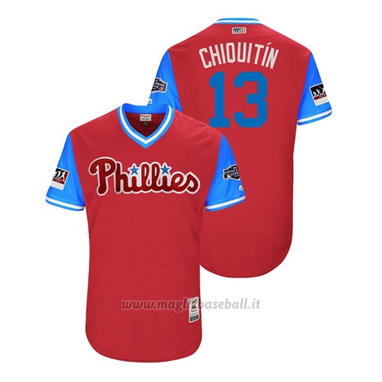 Maglia Baseball Uomo Philadelphia Phillies Asdrubal Cabrera 2018 Llws Players Weekend Chiquitin Scarlet